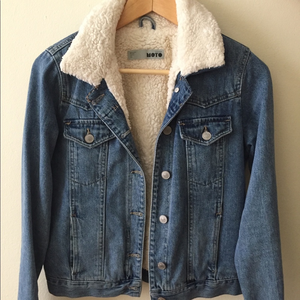 Topshop Denim Jacket With Faux Shearling Lining